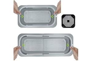 GUTEPA Sieb für Spülbecken, Siebkorb über Spüle ausziehbar 34.5-48cm, Sieb Küche Waschbecken Abtropfsieb, Küchensieb zum Gekochte Nudeln abtropfen, Gemüse Obst waschen, Sieb über Spüle Weiß