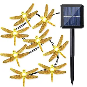 Quace Solar String Lights 6m/20ft 30 LED Water-Resistant Lights Festival Decoration Dragon Fly Design String Lights for Indoor Outdoor Bedroom Patio Lawn Garden Wedding Party Decorations - Warm White