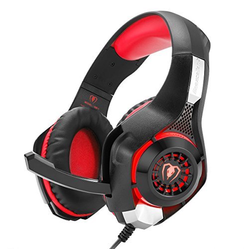 Beexcellent gm-1 Draht 3,5 mm Over-Ear Pro Gaming Headset Surround Sound Kopfhörer mit LED Beleuchtung und Mikrofon für PS4, Xbox One, PC, Notebook, Tablet, Handy (rot)