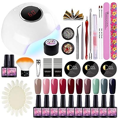 Saint-Acior 24W UV/LED Nail Lampe 10pc Vernis Gel Semi Permanent à Ongle LED Soak Off Polish Gel Extension UV Gel Topcoat Basecoat Strass Décorations Outils Accessoires Manucure Nail Art Saint-Acior