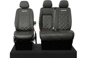 UK CUSTOM COVERS CUSTOM DESIGNS FOR ULTIMATE PROTECTION UK Custom Covers To Fit VW Crafter (2010-2017) Front Seat Covers Leatherette Bentley Stitch Tailored with 'Crafter' Embroidery (Black) - SC234B