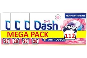 Dash 2in1 PODS, Lessive En Capsule, 28x4 Lavages, Pivoine et Hibiscus, FRAÎCHEUR INTENSE, Fabriquée En France