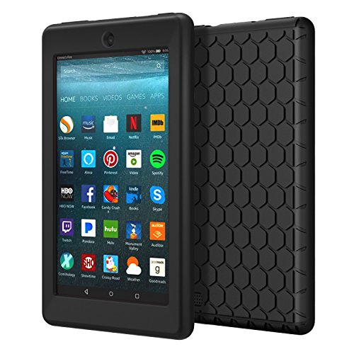 MoKo Hülle für All-New Amazon Fire 7 Tablet (7 Zoll - 7. Generation, 2017 Modell) - [Honey Comb Series] Leichte Rutschfeste Stoßfeste Silikon Schutzhülle Protector Case für das neue Fire 7 2017, Schwarz