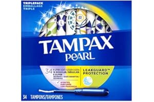 Tampax Pearl Tampons, Light/Regular/Super Absorbency with LeakGuard Braid, Triple Pack, Scented, 34 Count