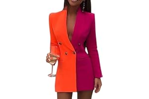 ORANDESIGNE Vestito Donna Elegante Cerimonia Corto Blazer Mini Abito Manica Lunga Abiti Scollo V Doppio Petto Partito Gli Abiti da Cocktail Casual Dress Doppio Petto