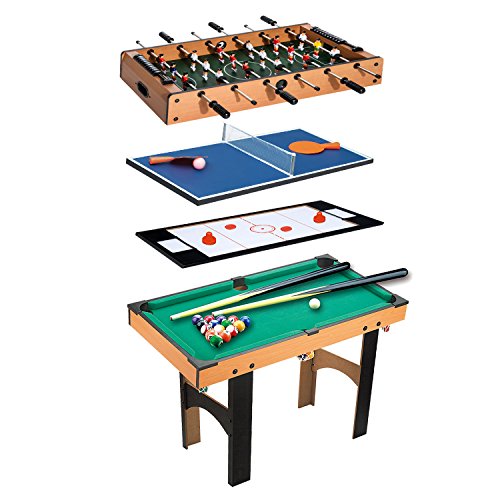 Homcom Table Multi Jeux 4 en 1 babyfoot Billard air Hockey ping-Pong avec Accessoires MDF Bois 87 x 43 x 73 cm