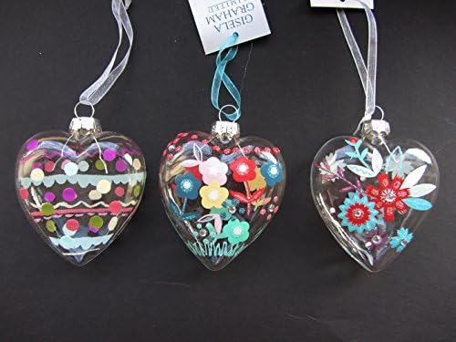 ACHARACTERSHOP Gisela Graham - Set of Three Hand Painted Glass Heart Hanging Decorations