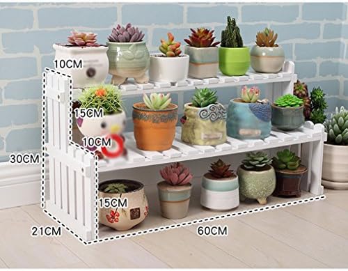 QHD Solid Wood Desktop Small Flower Stand Office Windowsill Mini-house Shelves Pot Racks Multi-meat Small Plant Racks (Color : White, Size : 60*21*30)