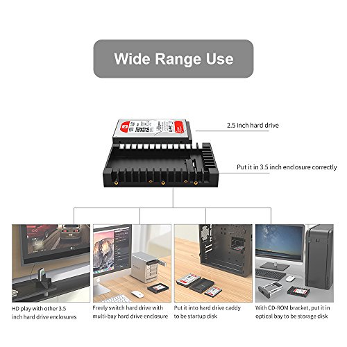 ELUTENG Wechselrahmen SATA 2,5″ auf 3,5″ SSD Einbaurahmen SATA 3.0 Festplatten Adapter 6 Gbp/s HDD Mounting Bracket für für 7mm 9.5mm 12.5mm SATA HDD oder SSD - 5