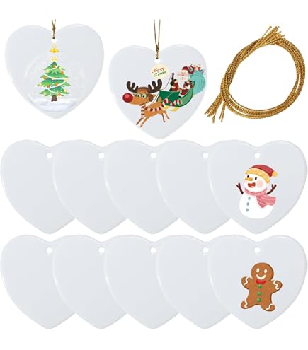 12 Cœurs En Céramique Vierges Pour Sublimation | Ornements Personnalisables Pour Noël, Mariage & DIY