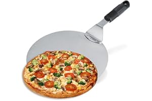 lyrlody Pizza Pans,10inch Round Pizza Paddle Cake Baking Shovel Pizza Transfer Tray Baking Tool Stainless Steel Pizza Peel with Non Slip 18cm Handle for Restaurant Home Kitchen