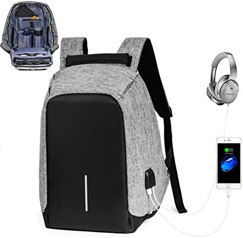 Laptop Backpack, Anti Theft Waterproof Tech Slim Laptop Rucksack with USB Charging and Earphone Port for Travel Business College School (Grey)