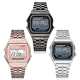 Altsommer Ultradünn Digital Sport Uhr mit Edelstahlarmband, Armbanduhr mit Multifunktional,Leuchtend,Wecker,LED Digital Stoppuhr für Damen,Herren,Armbanduhren,1,6 cm Bandbreite (Gold)