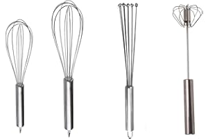 EULAPGOE Batidor de Huevos de 4 Piezas, Batidor de Mano, Batidor de Acero Inoxidable, Batidor Pequeño para Cocinar, Remover, Batir, Mezclar
