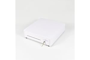 TICKOFFICE Cassetto portadenaro per registratore di cassa e stampante fiscale RT 4 banconote, 8 monete - struttura in acciaio angoli smussati, chiave ed apertura elettronica, nuovo design (Mod.350 - BIANCO)