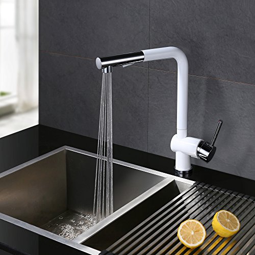 Homelody® Weiss 360° Drehbar Wasserhahn mit ausziehbar Brause Spültischarmatur Spüle Armatur hoher Auslauf Wasserkran Mischbatterie küchenarmatur mit Brause