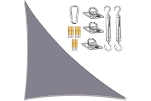 DDLL Garden Sail Canopy, Triangle Sun Sail Shade with Fixing Kit, 3 Ropes, Waterproof, UV Block, Right Angle Garden Shade Sails Sunshade Awnings for Outdoor Patios,grey,5m x 5m x 7m