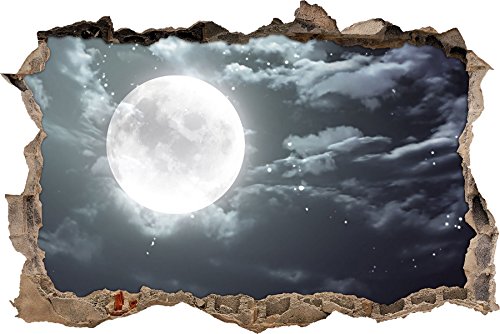 Pixxprint 3D_WD_2083_92x62 Vollmond am Wolkenhimmel Wanddurchbruch 3D Wandtattoo, Vinyl, bunt, 92 x 62 x 0,02 cm