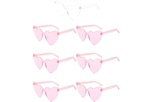 PARSUP 7 Pairs Hen Party Heart Shaped Glasses Rimless Frameless Sunglasses Transparent Tinted Eyewear, 1 Bride + 6 Team Bride Glasses Bachelorette/Wedding Party Bridal Shower Party Favours Photo Booth Props