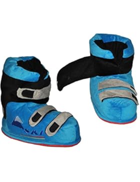 Hausschuhe - als blaue Skischuhe - SUPERWARM - Gr. 21 - 22 - gefütterte Plüschhausschuhe / Boots / Hausstiefel...