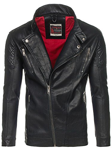 BOLF Herren Steppjacke Kunstlederjacke bergangsjacke Biker Sweatjacke EXTREME EX389 Schwarz XL [4D4]