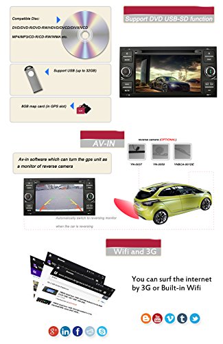 YINUO 7 Pulgadas Android 5.1.1 Lollipop Quad Core 2 Din Reproductor De DVD GPS Navegador Para FORD Soporte Control Del Volante Bluetooth Negro Incluida Cámara De Marcha Atrás
