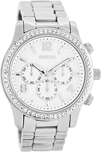 Oozoo Strass Damenuhr mit Metallband 40 MM Weiss/Silber C8415 Oozoo Strass Damenuhr mit Metallband 40 MM Weiss/Silber C8415