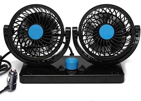 360°Rotating Dual-Head Car Cooling Fan,SAYTAY Auto Cooling Air Electric Oscillating Fan Portable 12V Powered Air Circulator with Strong Wind,Quiet 2 Adjustable Speeds, Safe Plug,Good partner for Your Car Truck Van SUV ATV Boat (12V)