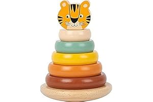 Small Foot 11706 Tour à empiler Tigre Safari en Bois,Jeu à enficher à partir de 12 Mois Toys, Multicolore