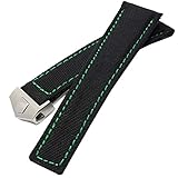 22 mm Leinwand Leder Uhrenarmband Faltschließe Naht Grün kompatibel mit Tag Heuer