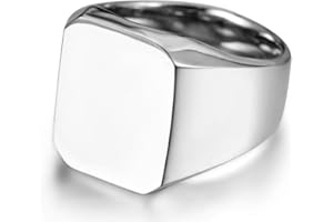 JewelryWe Schmuck Biker Ring Edelstahl Herren-Ring, Personalisiert Glänzend Poliert Siegelring Quadrat Band Ringe mit Gravur für Männer, Silber/Gold/Schwarz Größe 52 bis 78