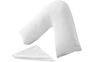 HOMES-LINEN V Pillow Orthopaedic V Shaped Pillow Extra Cushioning Support For Head Neck & Back Includes Complimentary FREE White V Pillow Case (White, V-Pillow With Cover)