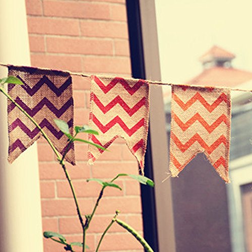 G2PLUS Schöne Leinen Wimpel Hessischen Girlande Vintage Rustikal Süße Bunting Wimpelkette Farbenfroh Wimpeln für Draußen Hochzeit - 3