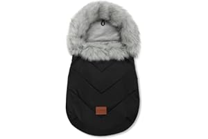 BELLOCHI GROWING IN STYLE Bellochi Saco Silla Paseo Universal Saco Carro Bebe Invierno - Certificado Oeko-Tex - Saco Capazo Universal Acogedora y Cálida con Capucha Ajustable y Cuello de Piel Extraíble - Negro
