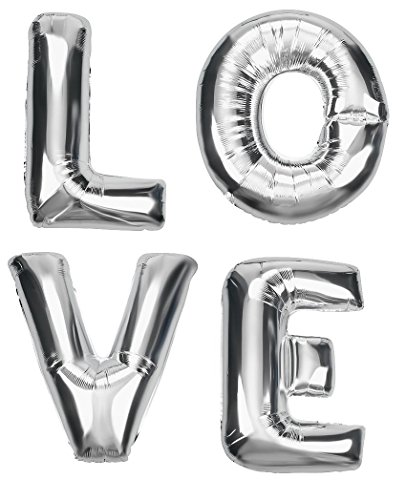 DekoRex ® LOVE Riesenballons Folienballons Buchstabenballons Heliumballons in Silber 100cm hoch - 2