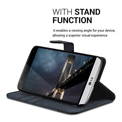 kwmobile Funda para LG G5   G5 SE - Carcasa de Tela y  Cuero sint  tico  - con Tapa y  Tarjetero   Azul Oscuro Negro 