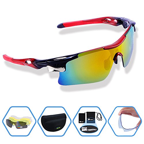 Radbrille, TOMOUNT Fahrradbrille Sonnenbrille mit 5 Wechselgläsern Sportbrille für Radfahrer + Gürteltasche , ideale UV400 Brille für Radsport - 2