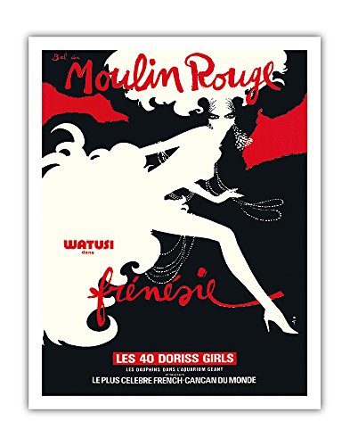 Bal du Moulin Rouge - Paris, France - Watusi Dans Frénésie - Les 40 Doriss Girls - Moulin Rouge Cabaret - affiche ancienne de Theatre vintage Poster de René Gruau c.1970 - Beaux-Arts Imprime Fine Art Print - 28cm x 36cm