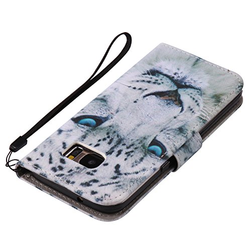 Feeltech Samsung Galaxy S7 Hülle PU-Leder und Brieftasche Bunte Muster Fall mit Magnetverschluss, Hybrid-Kickstand mit Stand-Funktion, schlagen Sie schützende weiche TPU Stoßstangenabdeckung und Kreditkartenhalter für Samsung Galaxy S7 Handgelenk Bügel-Buch-Art-Geldbeutel-Tasche mit 2 In 1 Berühren Sie Stift – White leopard - 7