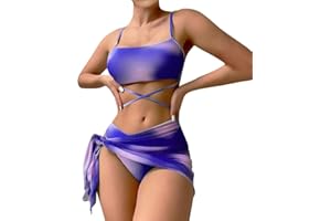 BSLVWG Mujeres Vestido de Bikini de 3 Piezas Halter Bikini Top Sexy Bikini Triangular Parte Inferior bañador de Playa bañador bañador