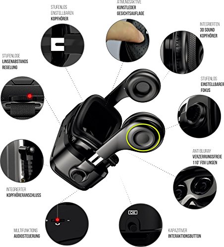 VR-SHARKÂ® X4 - Google Cardboard | Virtual Reality 3D Glasses / Headset / VR Box for all 4.7 - 6.2 inch Smartphones. Compatibel with Android NEXUS / SAMSUNG / LUMIA / LG / MOTO / HTC / HUAWEI / ZTE / Xperia for VR-Games and Videos | With Headphone + 3 years warranty [ FOV 120Â° | white | 410g | PD + FD ]