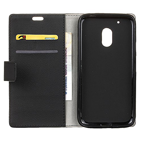 Handyhülle für Motorola Moto G4 Play,QUENJOY® Cass Textur Leder Tasche Smart Cover Flip Case Beschützer Haut Schutzhülle Hüllen für Lenovo/Motorola Moto G4 Play SM4386AE7L1,SM4386AD1L1 Smartphone,Schwarz 03 - 3