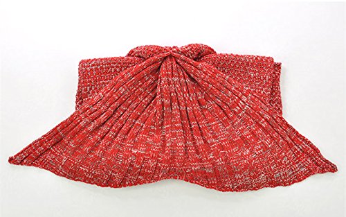 KiKi Monkey Multi-Größe handgemachte gestrickte Mermaid Schwanz-Decken-Sofa Schlafsäcke All Seasons für Erwachsene Kinder (M, RED) - 3