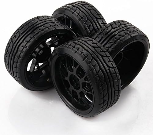 Yiguo Black Y-Shape Wheel Rim and Diagonal Pattern Plastic Tyres Tires for RC 1: 10 RC Drift Car set of 4