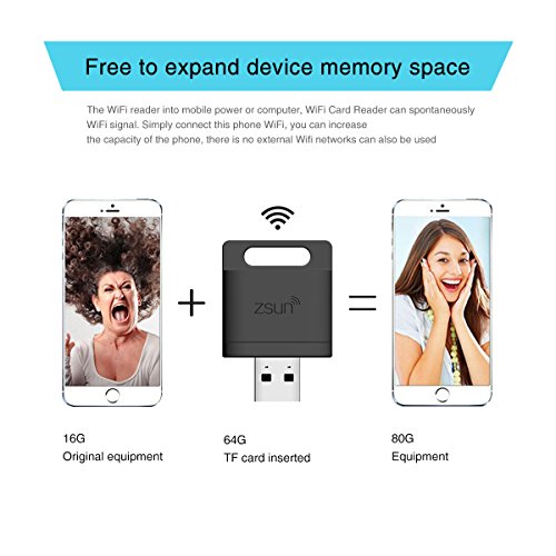 USB Kartenleser WiFi, Hizek USB Kartenlesegerät wireless TF card Memory Card Reader USB Flash Drive für iOS, Android and Windows System — Schwarz - 3