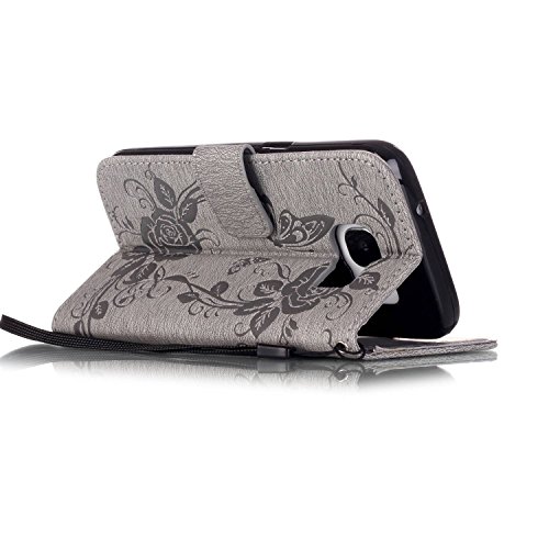 Galaxy S7 Hülle,Galaxy S7 Case,Cozy Hut ® Ultra Slim Flip Lederhülle / Ledertasche / Hülle / Case / Cover / Etui / Tasche für Samsung Galaxy S7 / 3D Diamant Strass Bling Glitzer Schmetterlings-Blumen Muster, Pu Leder Wallet Case Flip Cover Hüllen Schutzhülle Etui Ledertasche Lederhülle Handy Tasche Schale mit Standfunktion für Samsung Galaxy S7 Traumfänger Dream Catcher – grau - 7