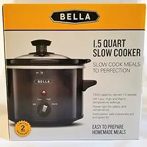 BELLA 1.5 Qt Quart Slow Cooker Crock w/Tempered Glass Lid