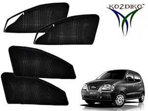 Kozdiko Zipper Magnetic Sunshade Curtain Set of 4 Pcs Black for Hyundai Santro Xing