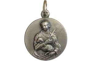 I G J Médaille « Santa Agnese » en argent 925 millièmes – 925 Sterling Silver « Saint Agnes » Medal, Argent 925, Sans pierres précieuses