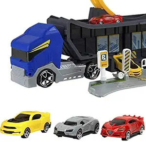 Fun N Joy Stunt Track Truck with 3 Multi-Colours Cars & Round Track/Traffic Signal Accessories Set ( Multi-Colour )